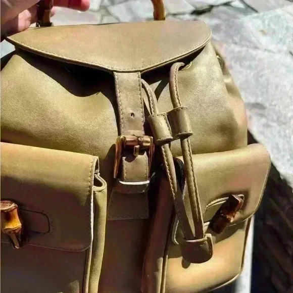 GUCCI BAMBOO VINTAGE BACKPACK- tan leather with fabric inside.Lovely versatile main image 14